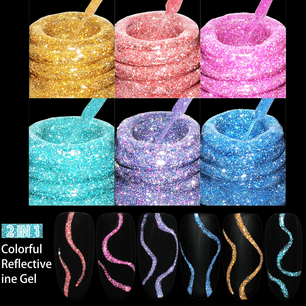 12-Color Reflective Glitter Nail Art Gel Liner Set