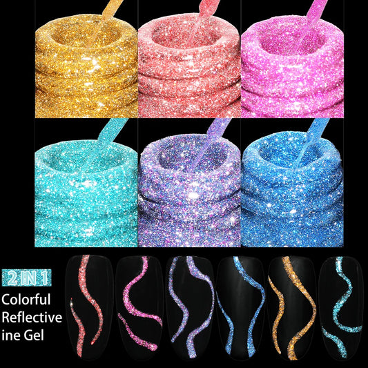12-Color Reflective Glitter Nail Art Gel Liner Set