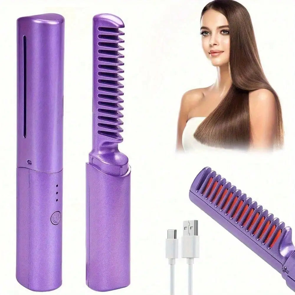 2-in-1 Cordless Hair Straightening Comb & Curler