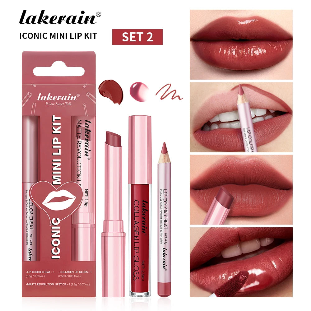 3pcs Mini Lip Makeup Kit Matte