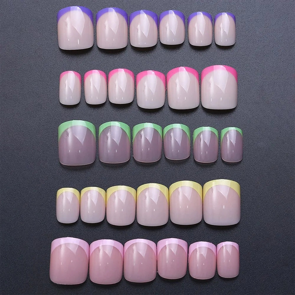 240-Piece Candy Color French Short Square Nail Tips