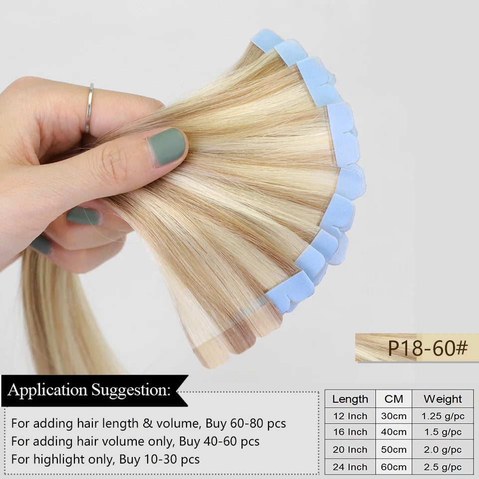 Mini Tape-In Human Hair Extensions – 12–20 Inches, 10 Pieces