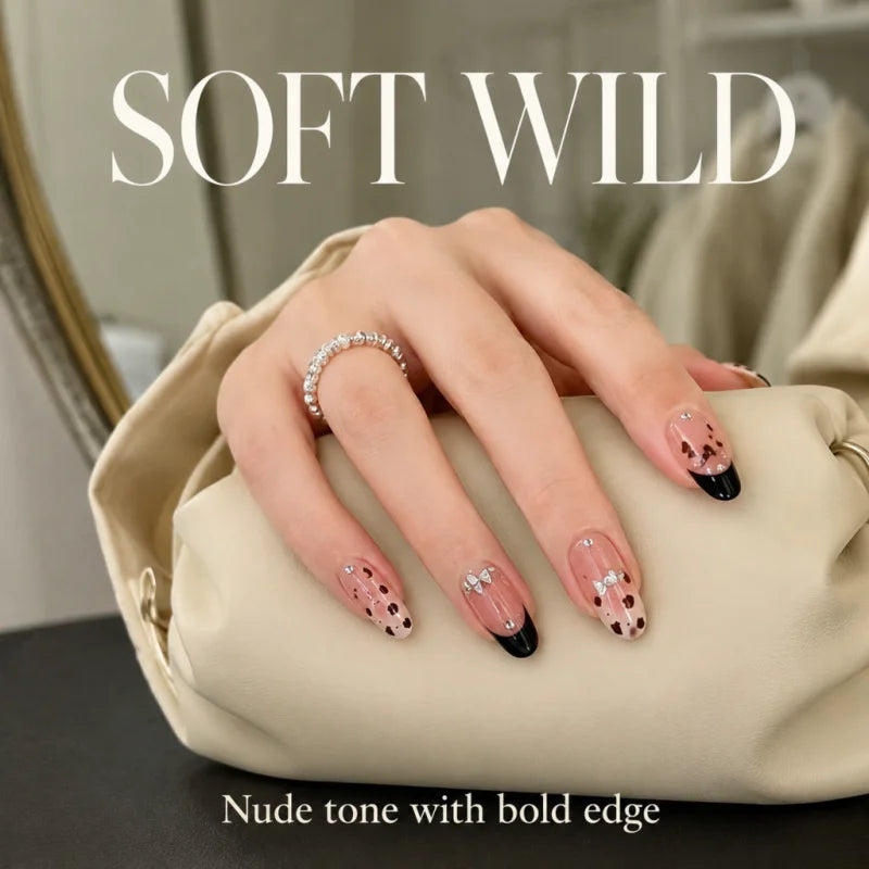  24-Piece Leopard Print Almond Press-On Nails with Butterfly Charms
