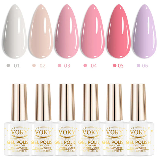 6-Shade Milky Nude & Pastel Gel Nail Polish Collection