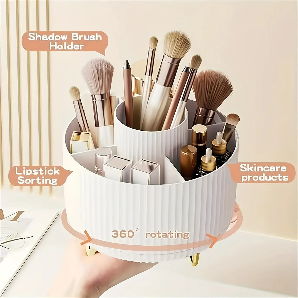 360° Rotating Makeup Organizer with 5 Compartments