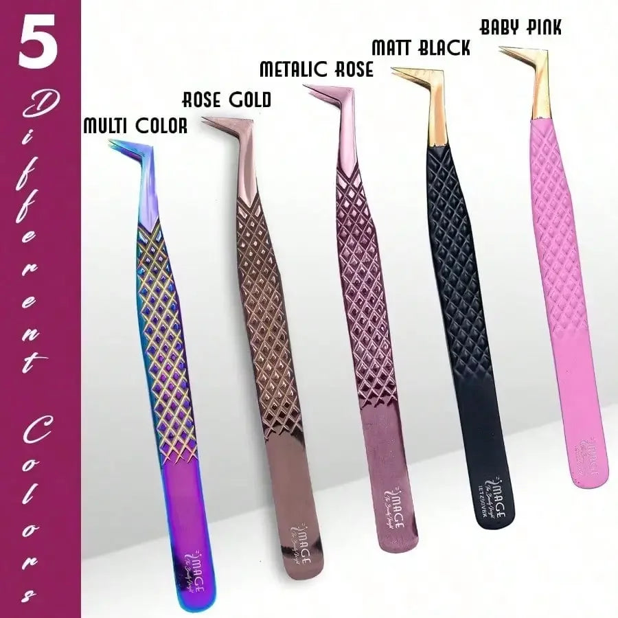 5 Pcs Fiber-Tip Japanese Steel Lash Tweezer Set