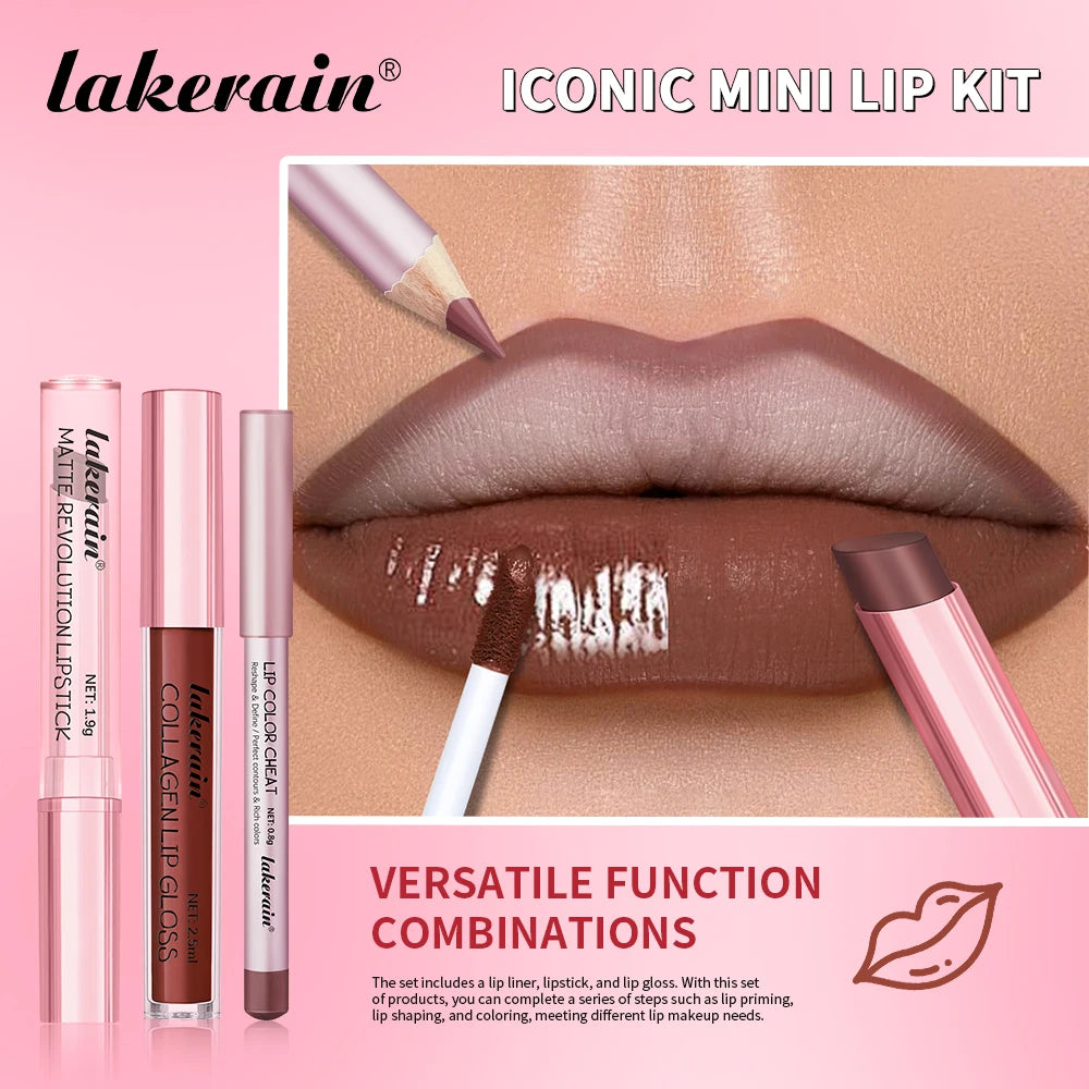 3pcs Mini Lip Makeup Kit Matte