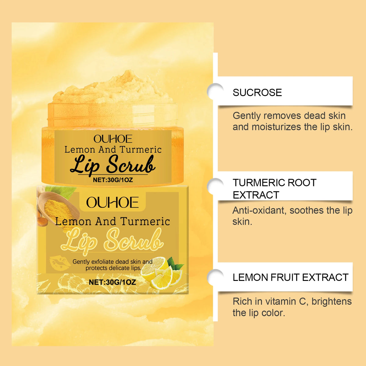 Turmeric Lemon Moisturizing Lip Scrub – 30g