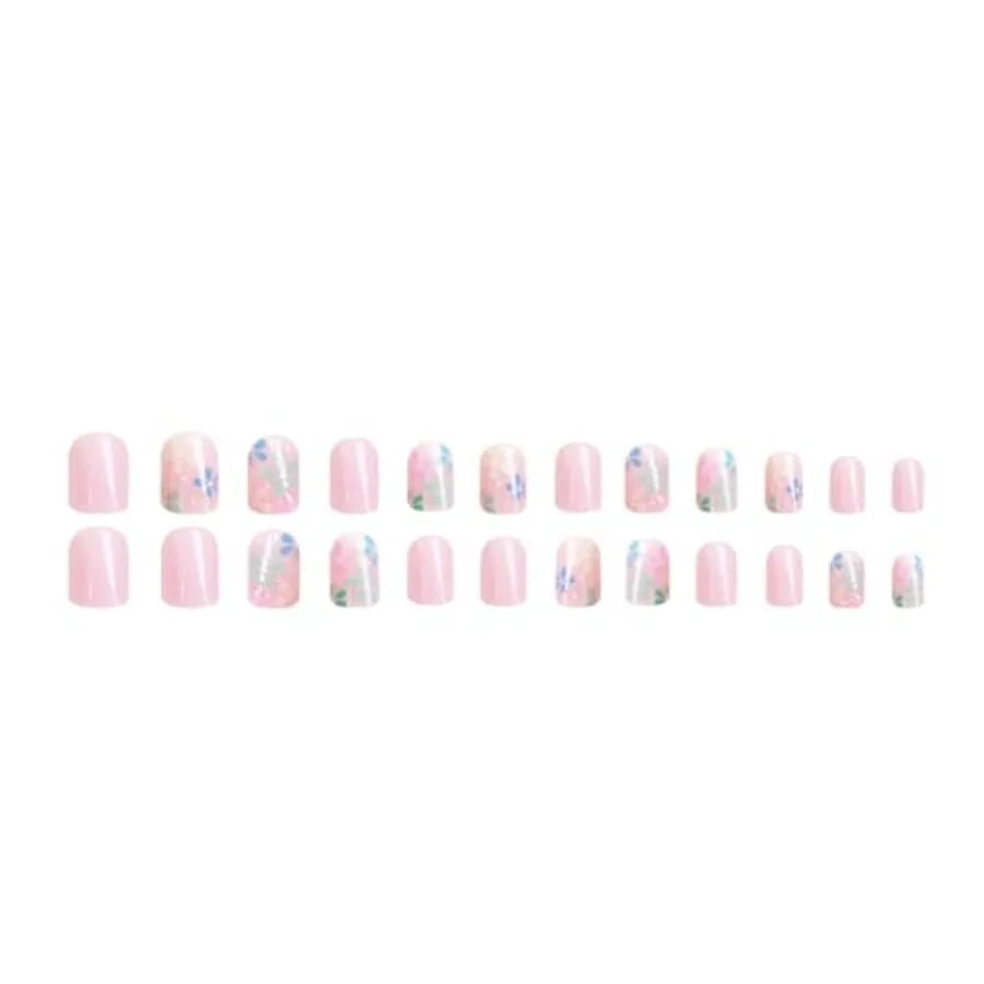 24-Piece Colorful Floral Short Square Press-On Nails