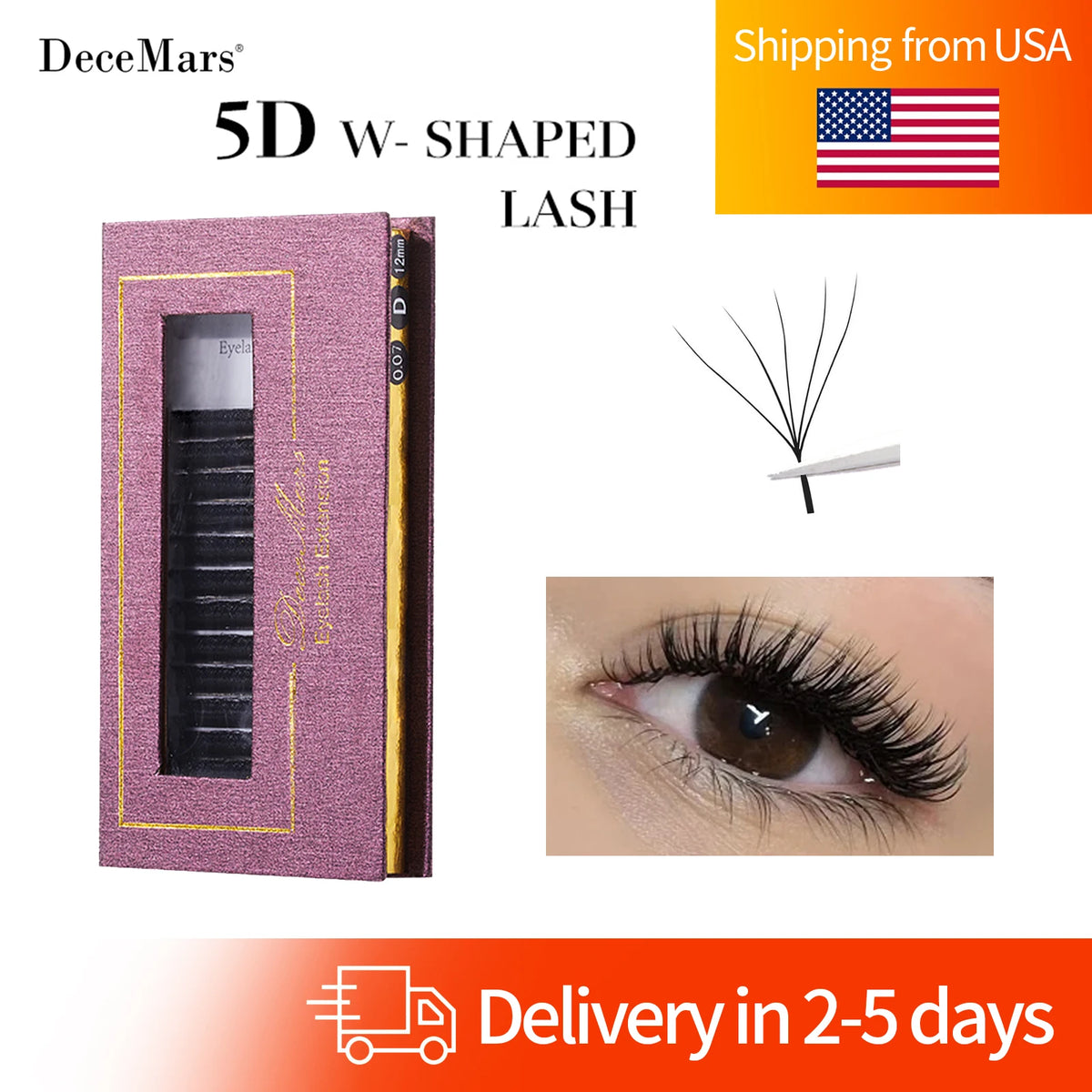 DeceMars 5D W-Shaped Eyelash Extensions – 12-Row Tray