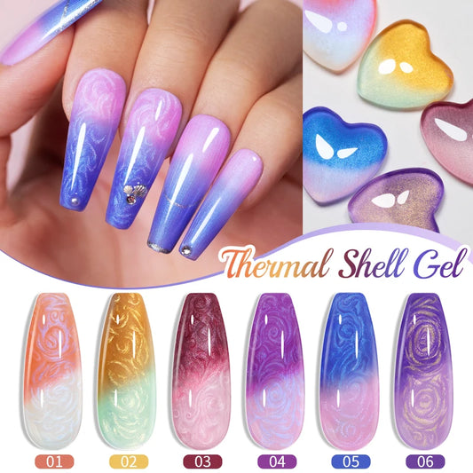 Puente 6-Piece Thermal Color-Changing Shell Glitter Gel Polish Set