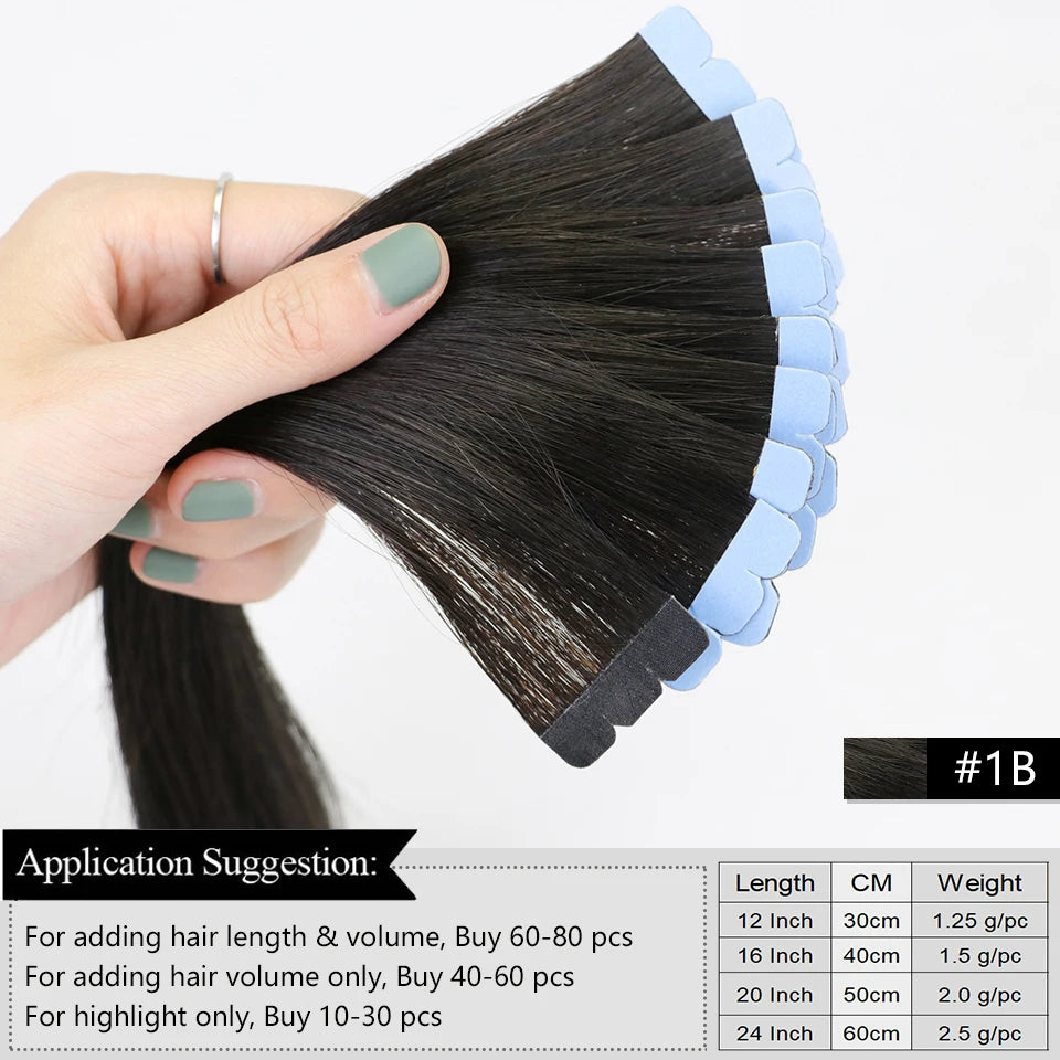Mini Tape-In Human Hair Extensions – 12–20 Inches, 10 Pieces