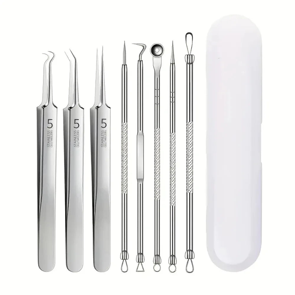 8-Piece Stainless Steel Blackhead & Blemish Extractor Kit