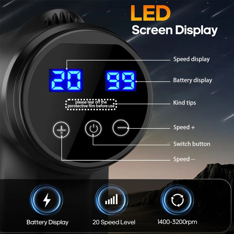 LINGTENG Heated Massage Gun with 20 Speeds & 7 Massage Heads
