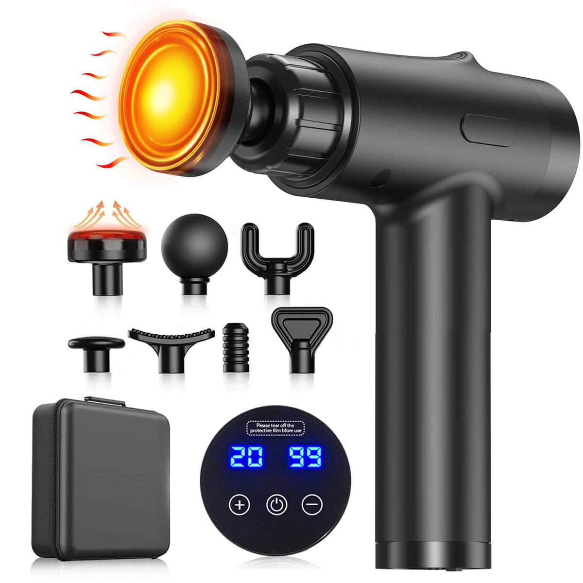 LINGTENG Heated Massage Gun with 20 Speeds & 7 Massage Heads