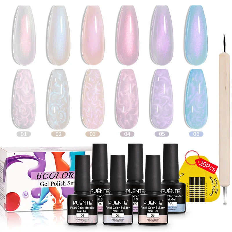 Puente 6-Piece Pearl Shell Effect Builder Gel Set