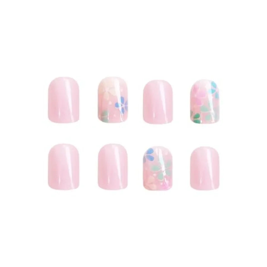 24-Piece Colorful Floral Short Square Press-On Nails