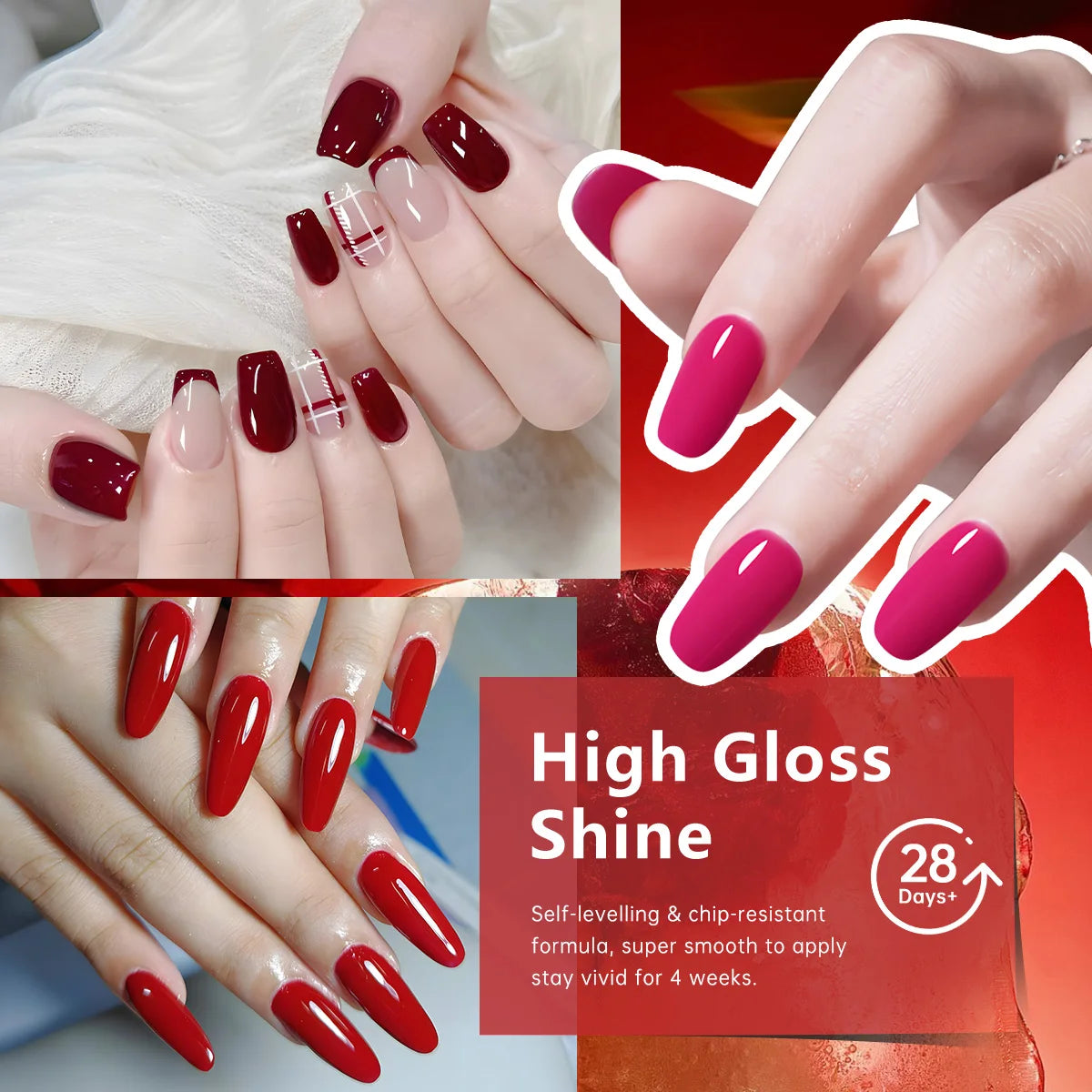 6-Piece Classic Red Wine Gel Nail Polish Set