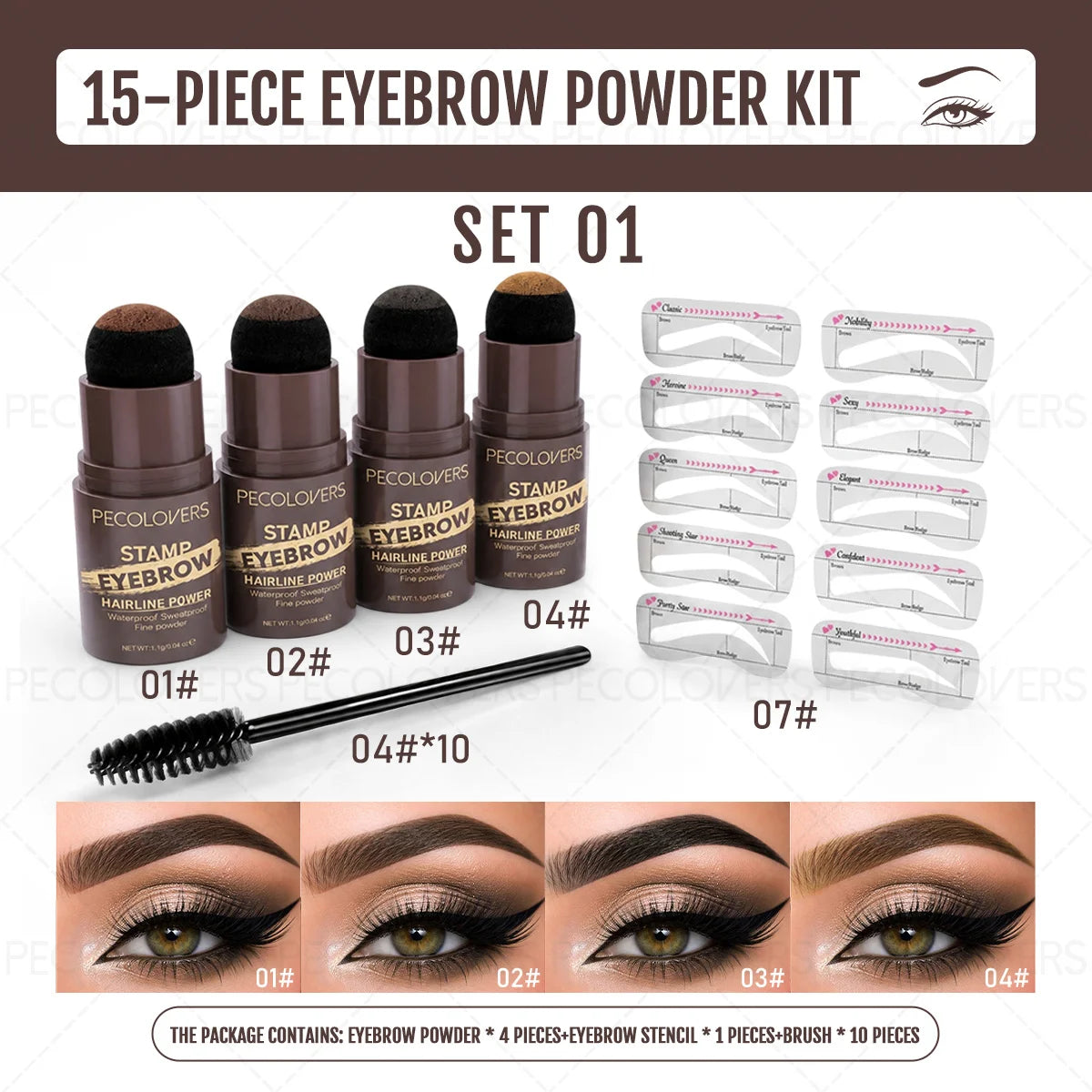 15-Piece Easy Stamp Eyebrow Shaping Kit