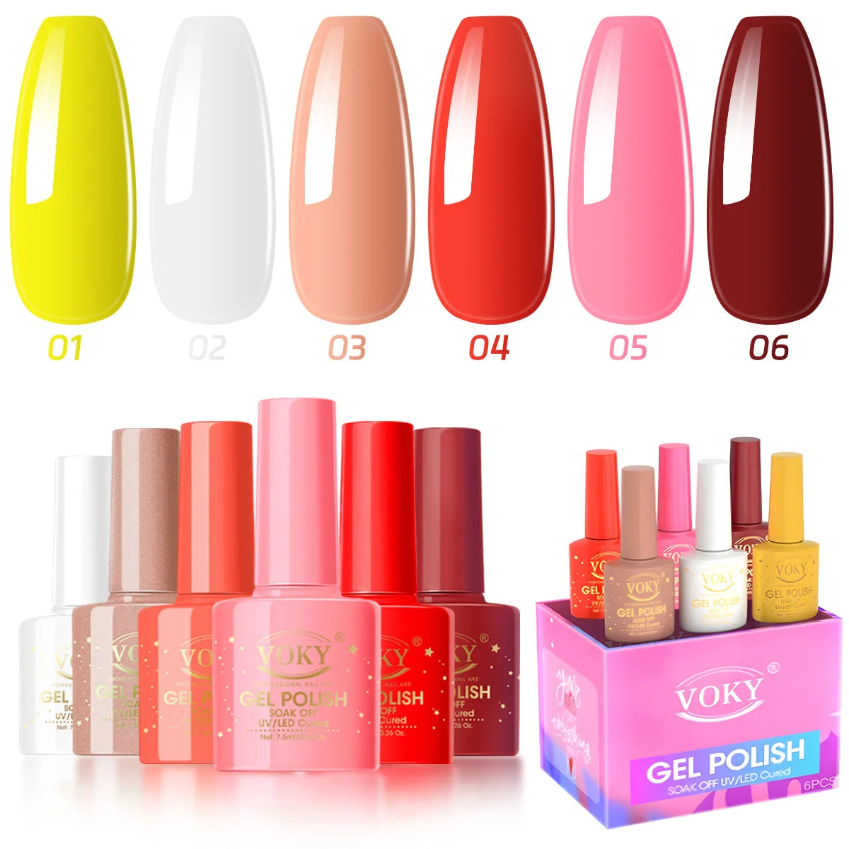 6-Shade Vibrant Solid Color Gel Nail Polish Set