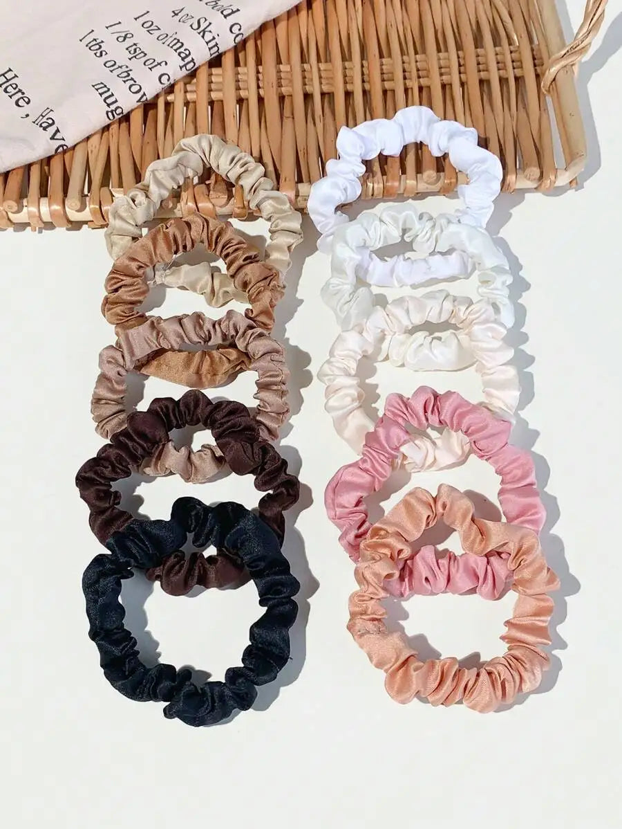 10-Piece Small Silk Hair Scrunchie Set