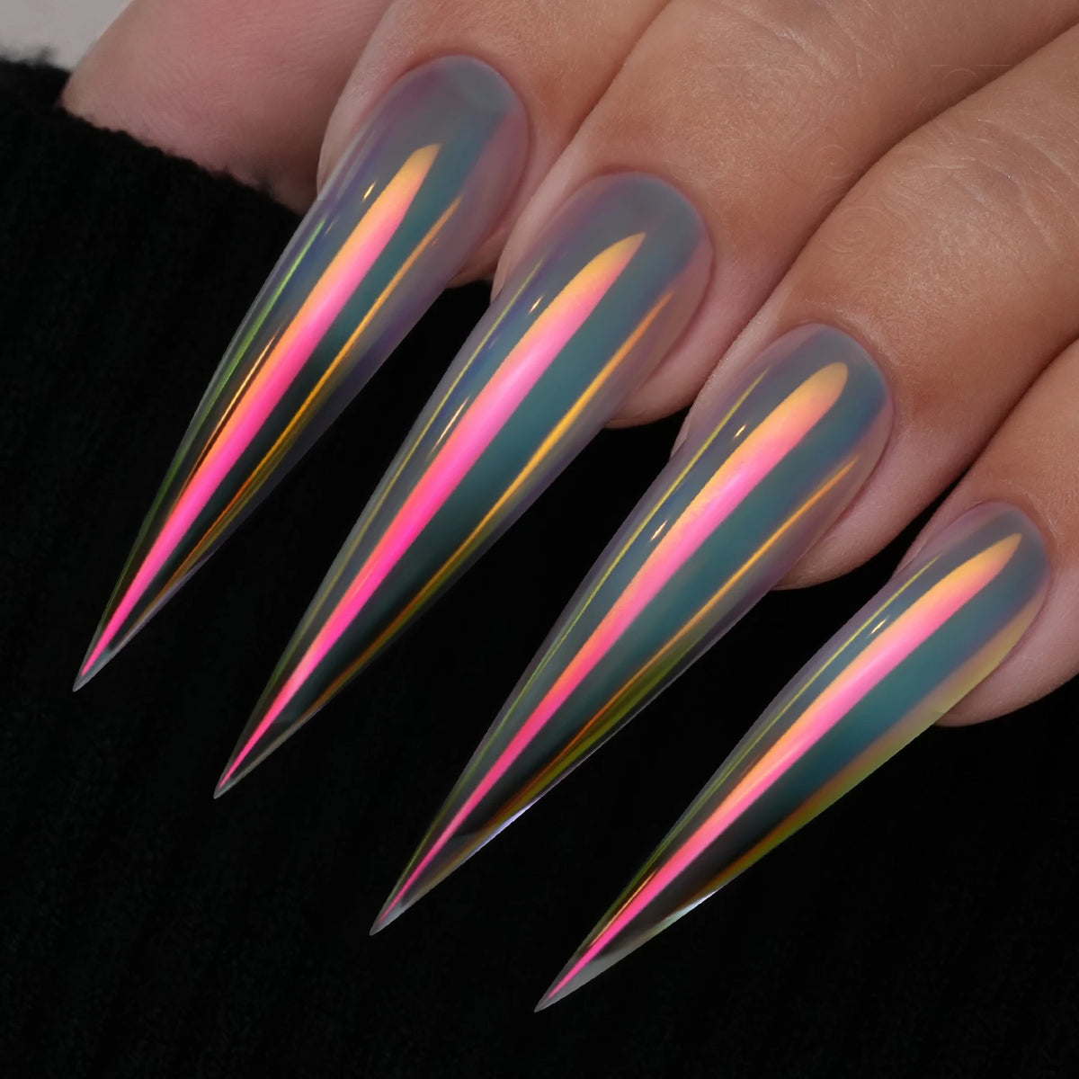 GleamTap Aurora Chrome Nail Powder – Orange Yellow with Blue Sheen