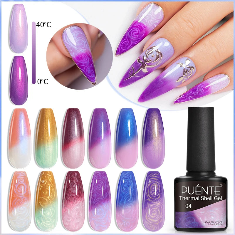 Puente 6-Piece Thermal Color-Changing Shell Glitter Gel Polish Set
