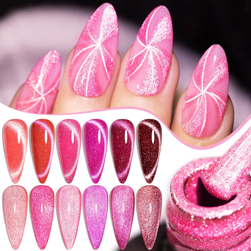 6-Piece Diamond Red Cat Eye Gel Nail Polish Set