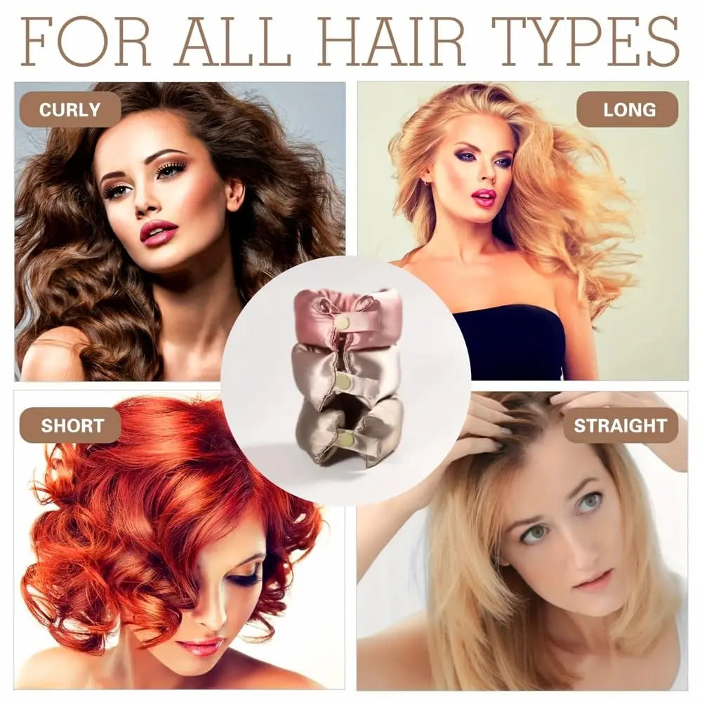 Satin Heatless Hair Curler Set with Bonnet – Overnight Curls