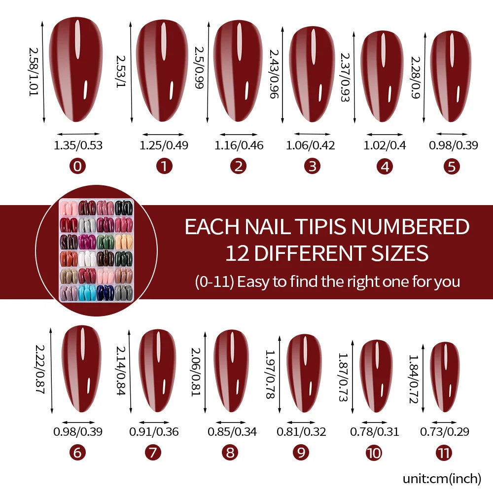 288-Piece Colorful Medium Almond False Nail Tips