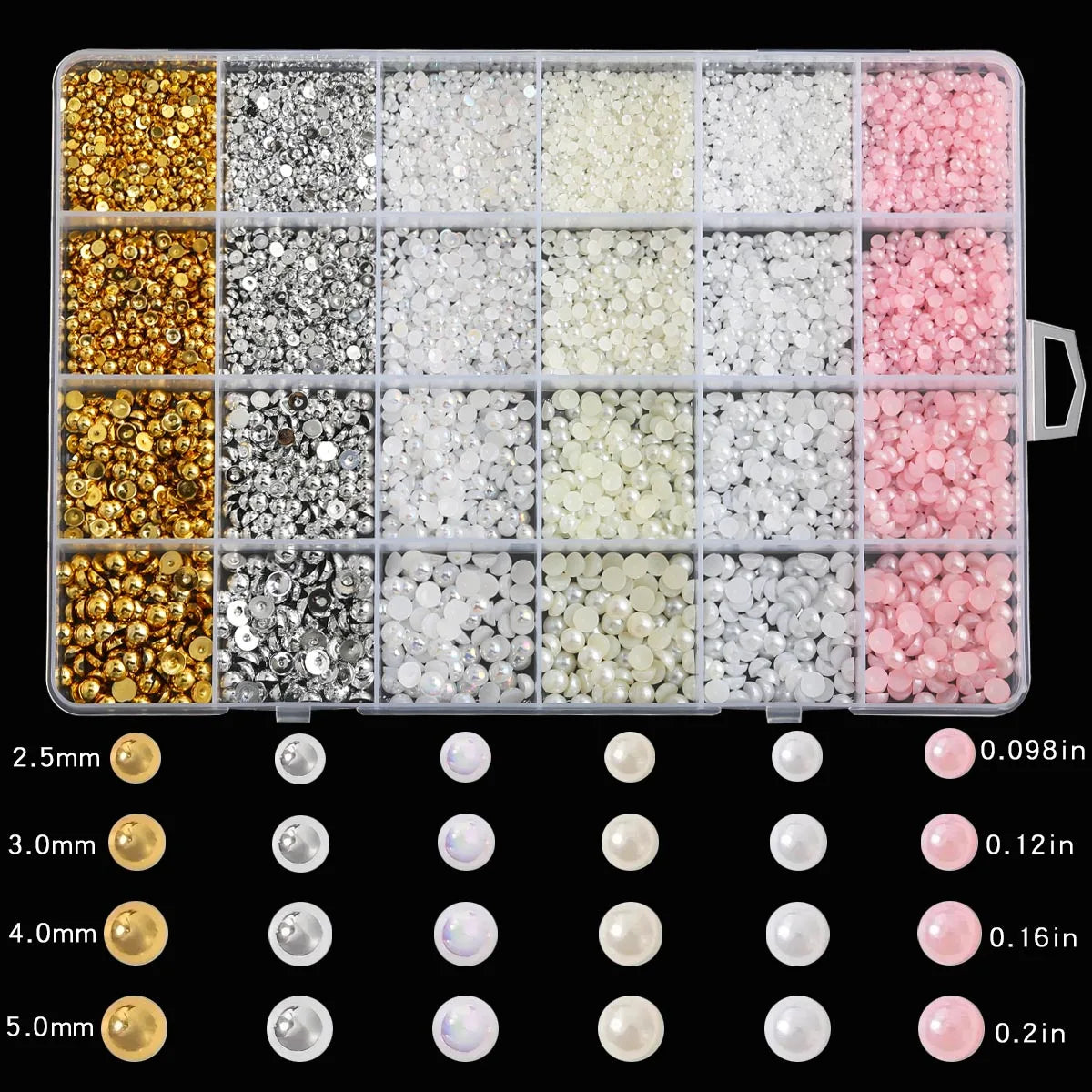 24-Grid Flat-Back Pearl Nail Decoration Set