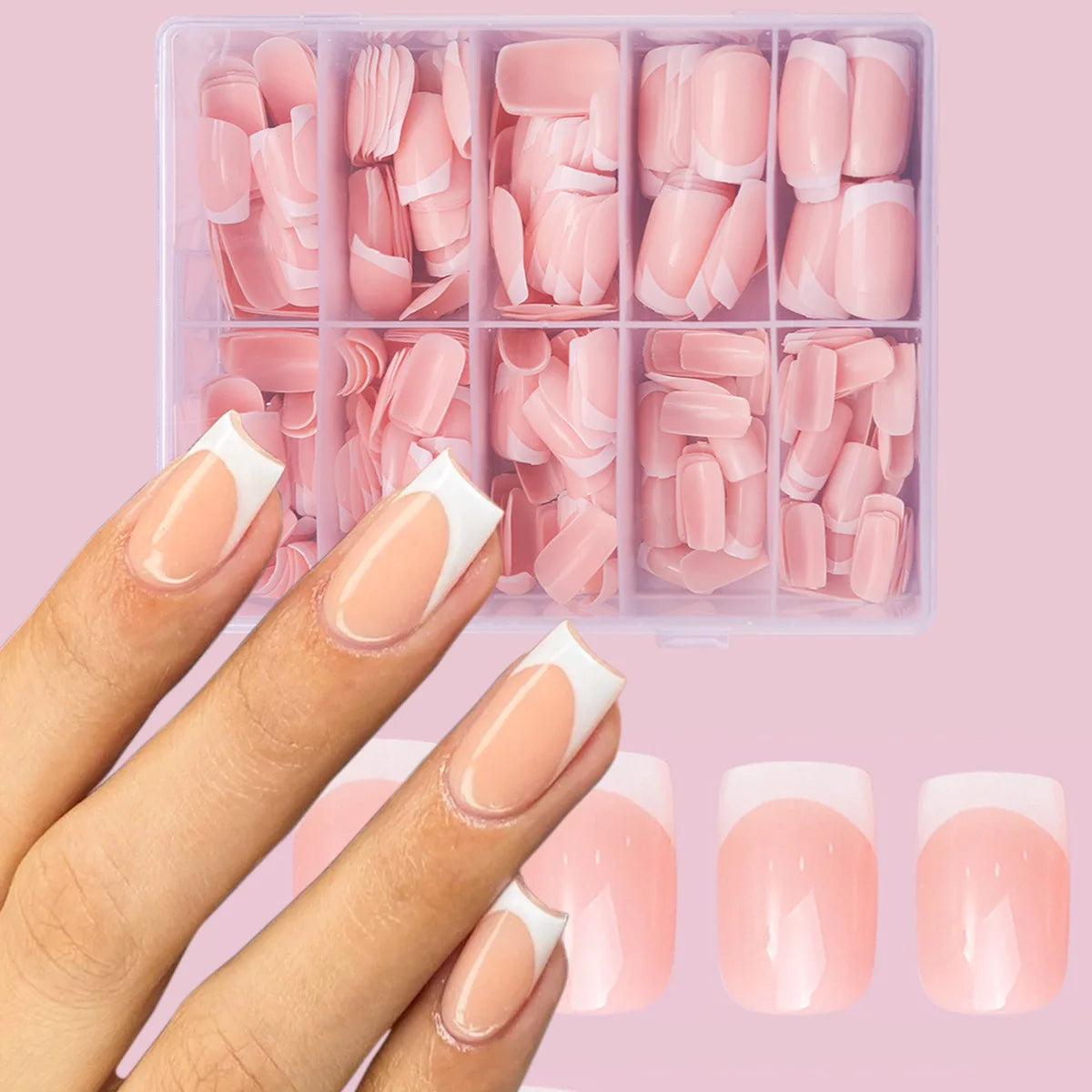 240-Piece Candy Color French Short Square Nail Tips