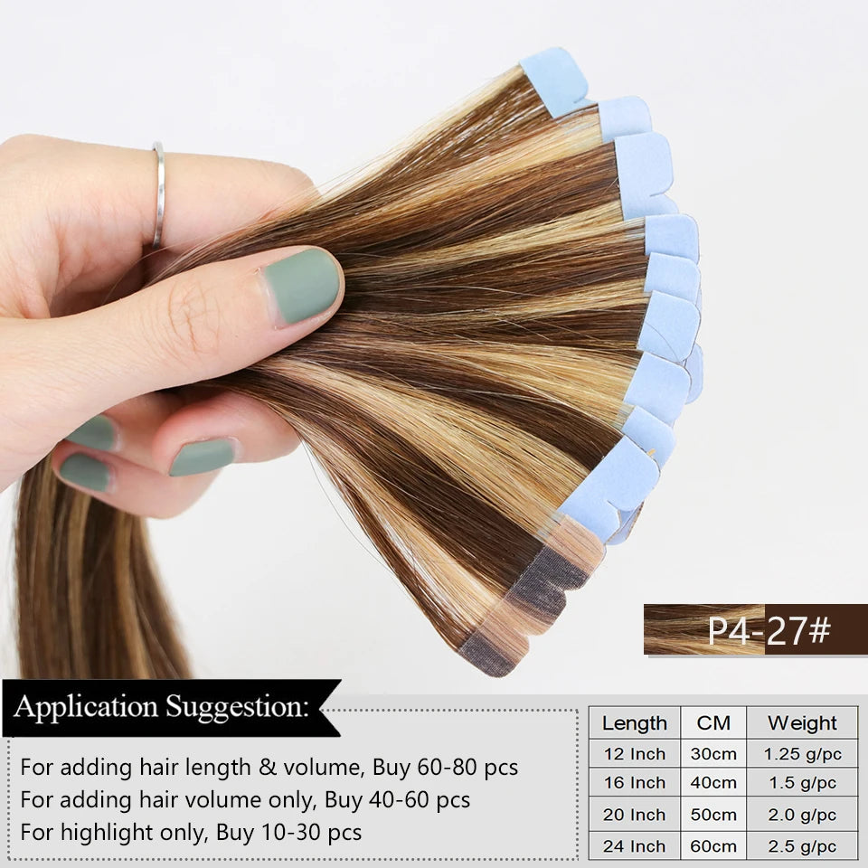 Mini Tape-In Human Hair Extensions – 12–20 Inches, 10 Pieces