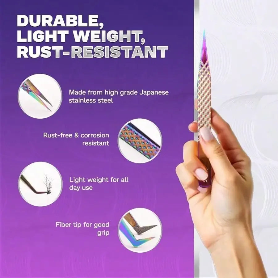 5 Pcs Fiber-Tip Japanese Steel Lash Tweezer Set