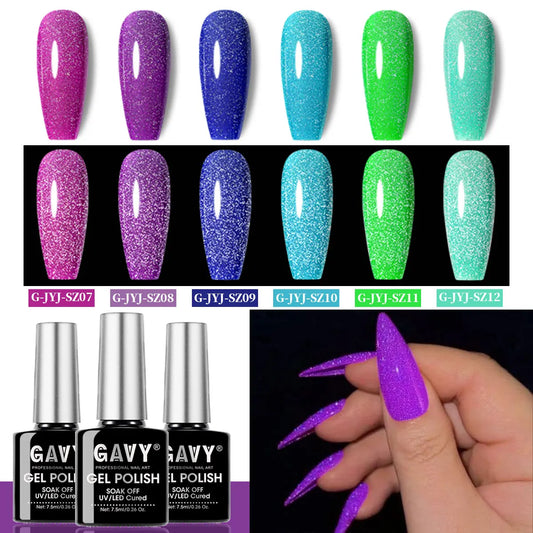 6-Piece Neon Crushed Diamond Glitter Gel Polish Set