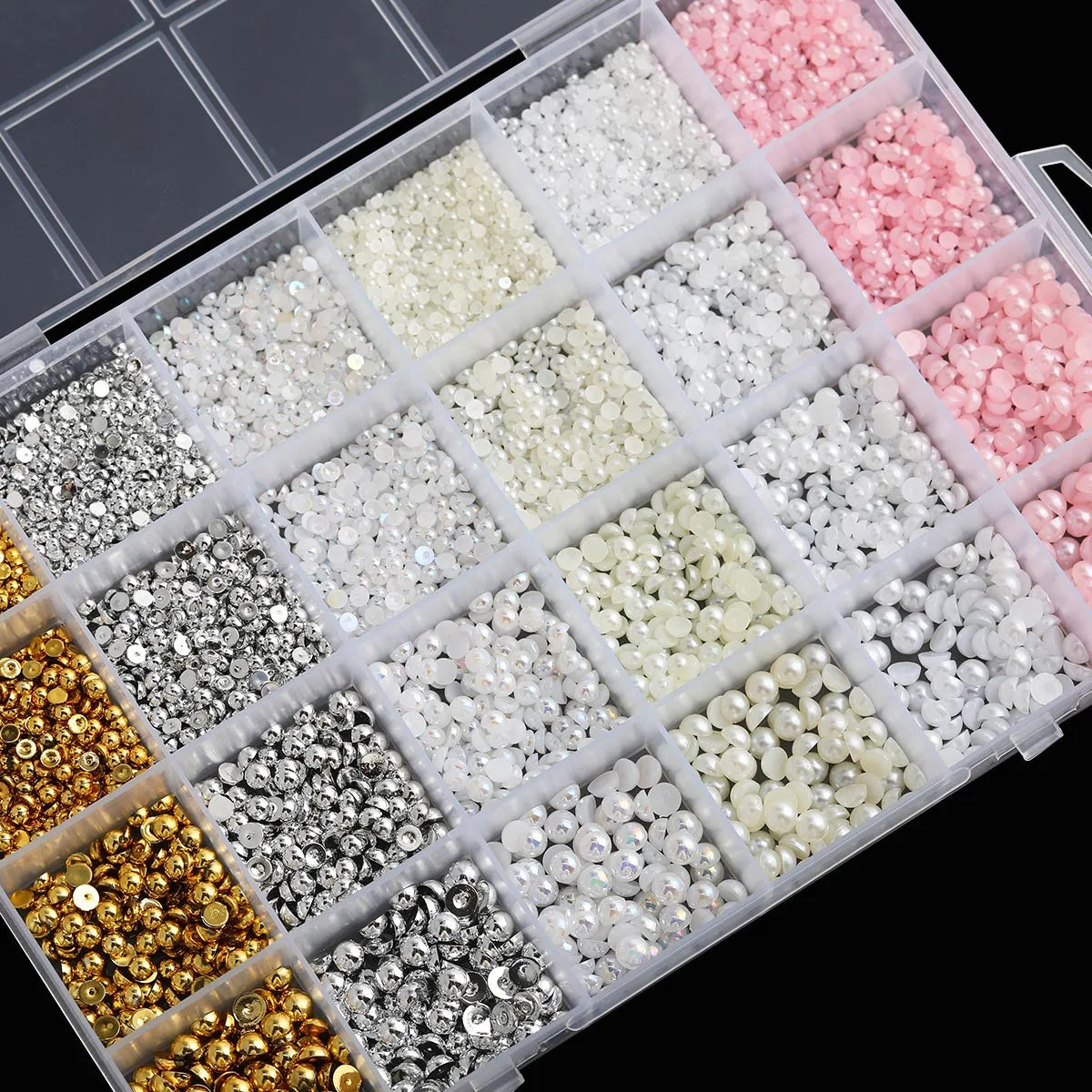 24-Grid Flat-Back Pearl Nail Decoration Set