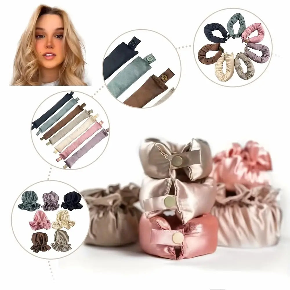 Satin Heatless Hair Curler Set with Bonnet – Overnight Curls
