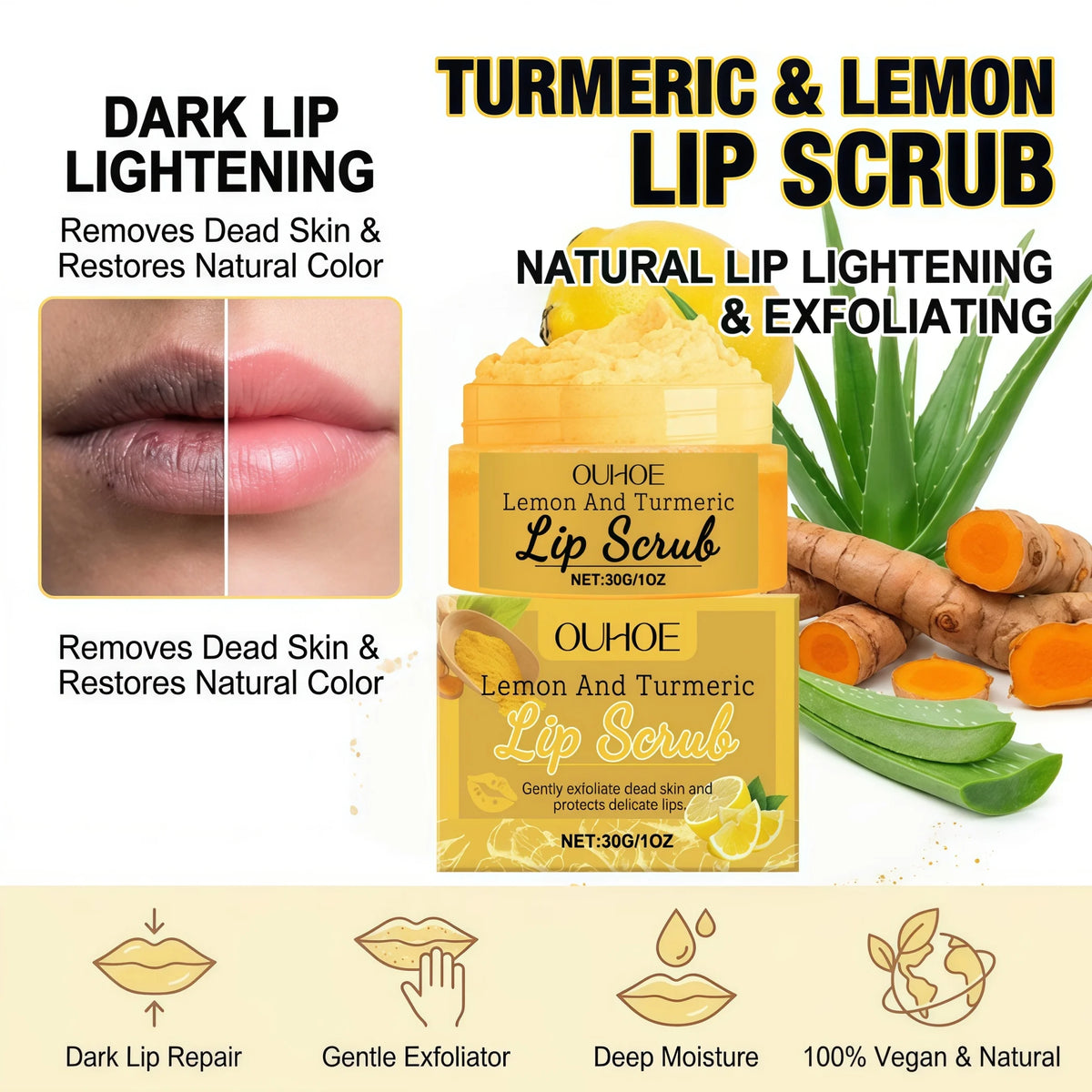 Turmeric Lemon Moisturizing Lip Scrub – 30g