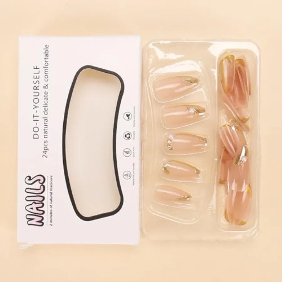 Medium Almond Gold French Tip Press-On Nails