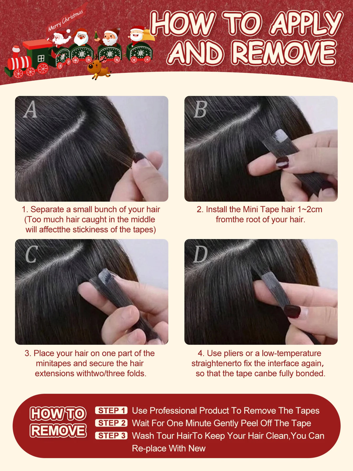 Mini Tape-In Human Hair Extensions – 12–20 Inches, 10 Pieces