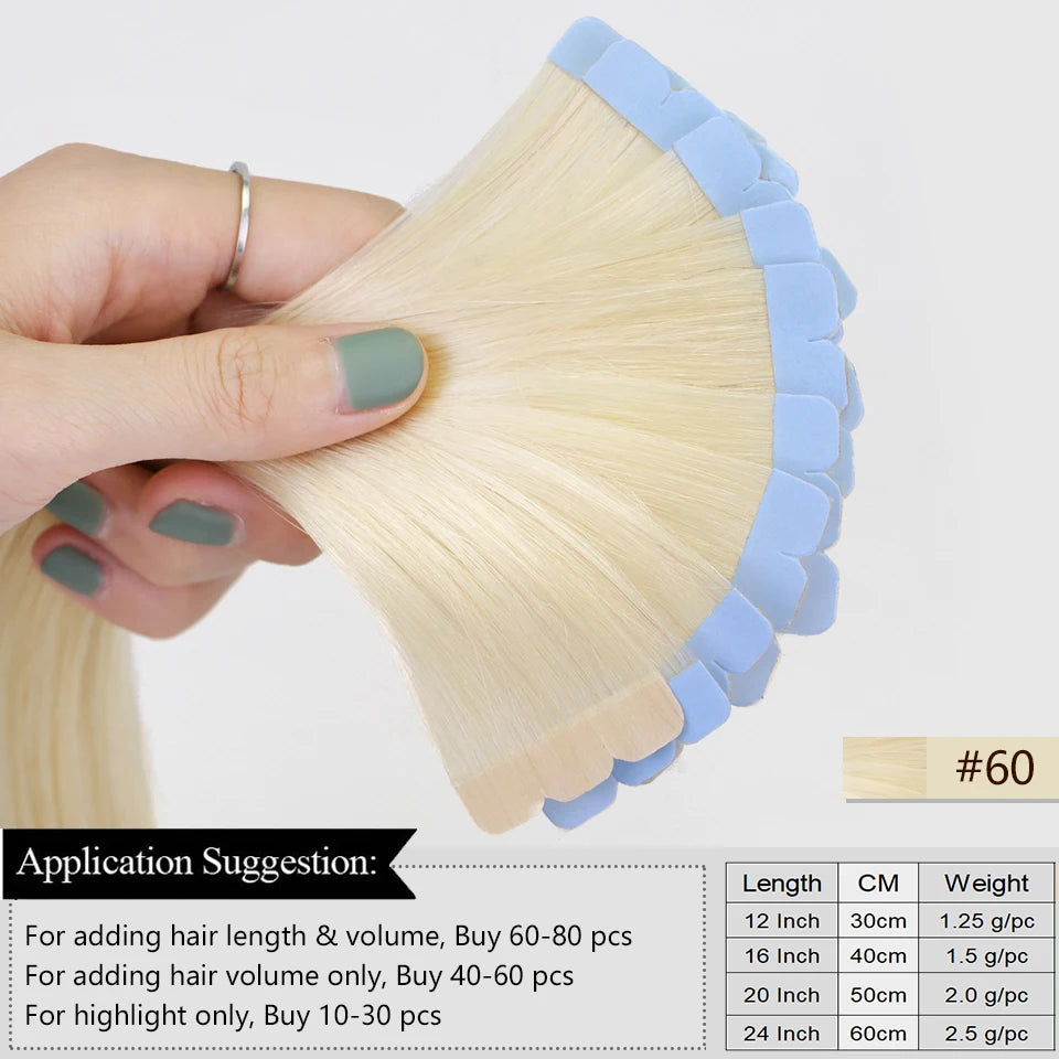 Mini Tape-In Human Hair Extensions – 12–20 Inches, 10 Pieces