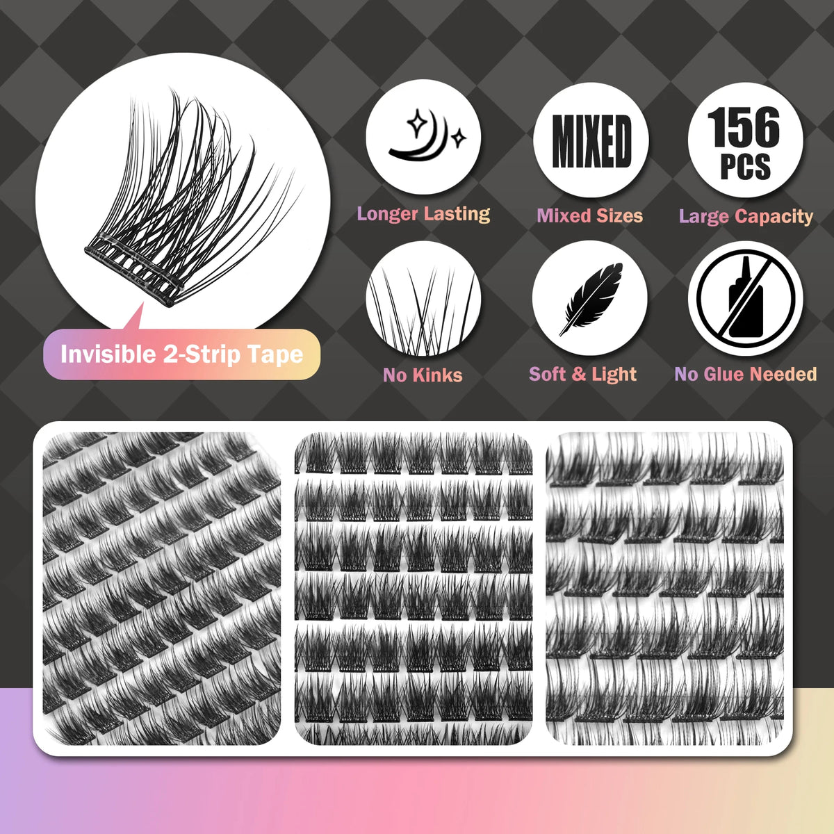 WONSIS Fluffy Self-Adhesive Lash Clusters – 156 Clusters