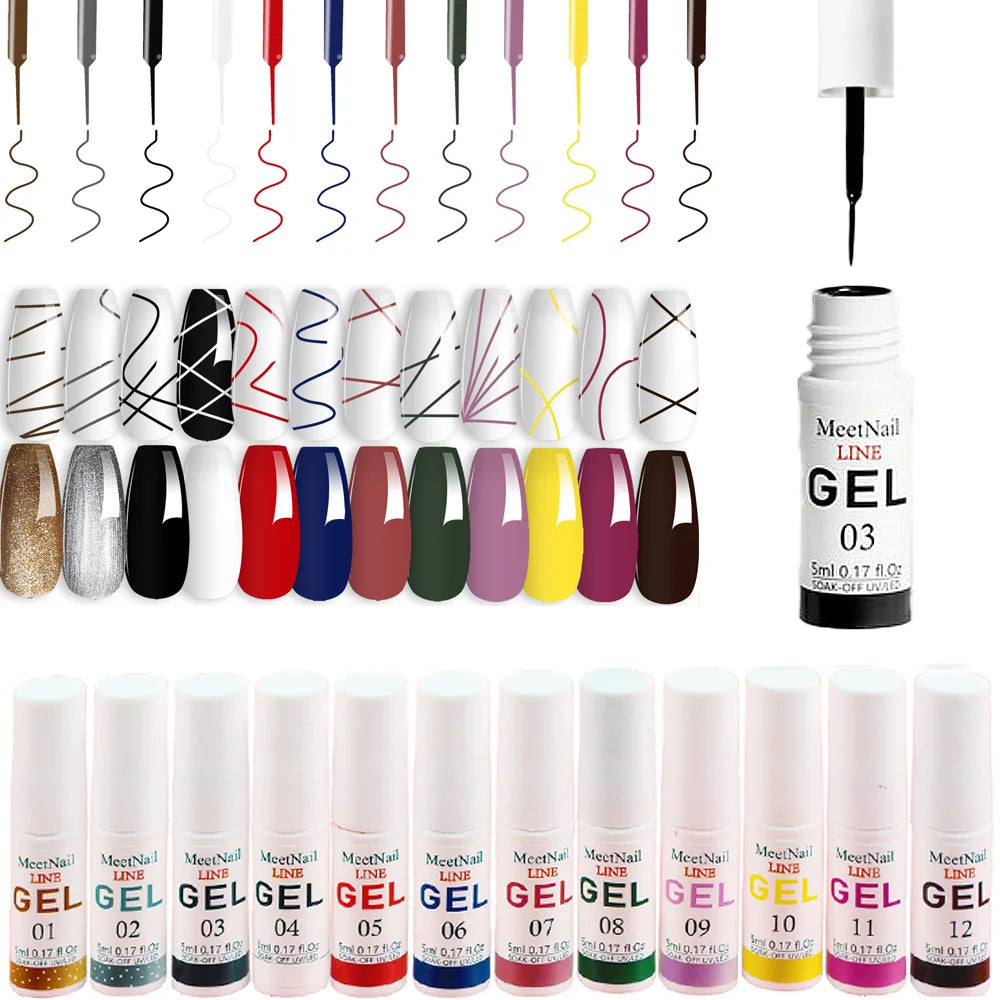 12-Color Gel Liner Nail Art Polish Kit