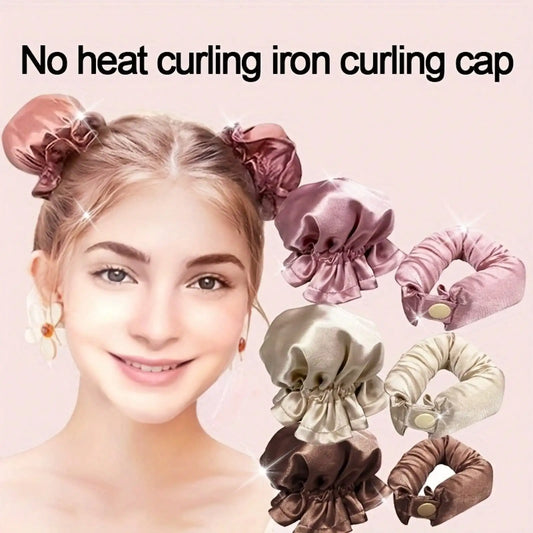 Satin Heatless Hair Curler Set with Bonnet – Overnight Curls