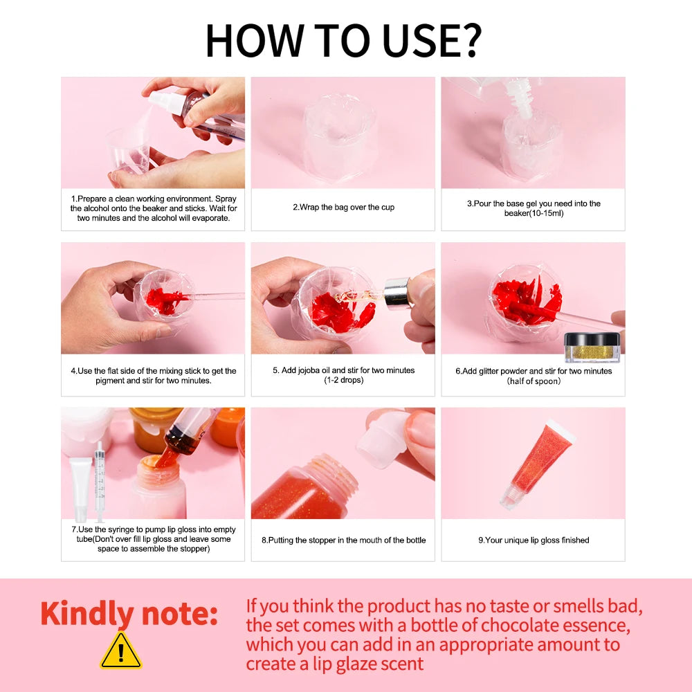 DIY Lip Gloss Making Kit with 10 Tubes