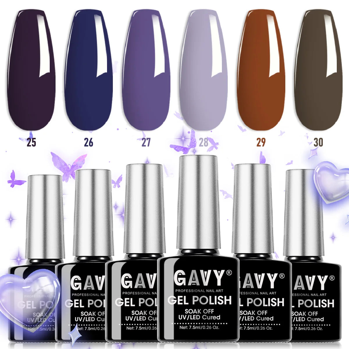 6-Shade Retro Purple, Navy & Coffee Brown Gel Polish Set