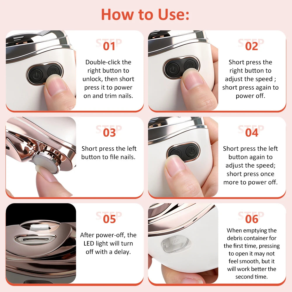2-in-1 Electric Nail Clipper & Polisher with LED Light