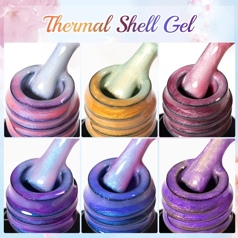 Puente 6-Piece Thermal Color-Changing Shell Glitter Gel Polish Set