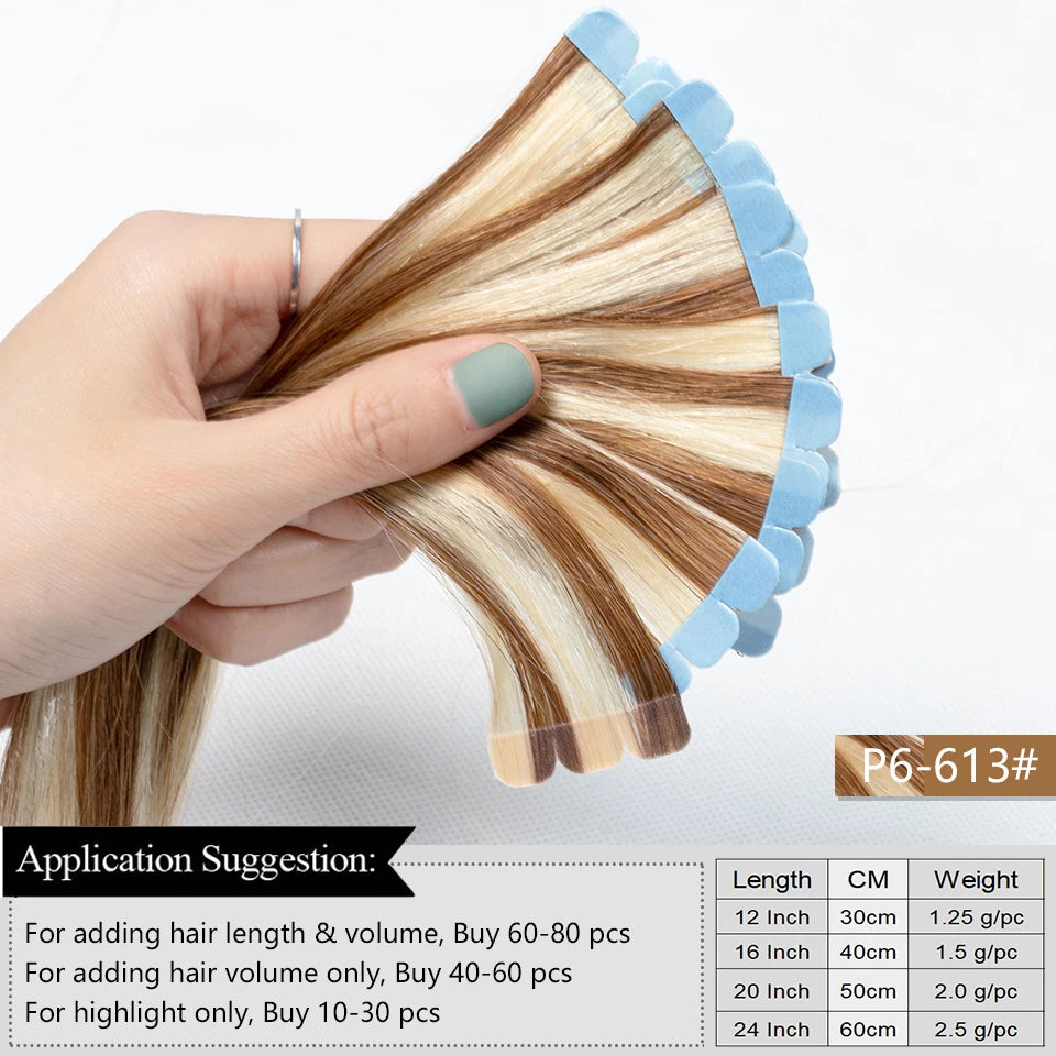 Mini Tape-In Human Hair Extensions – 12–20 Inches, 10 Pieces