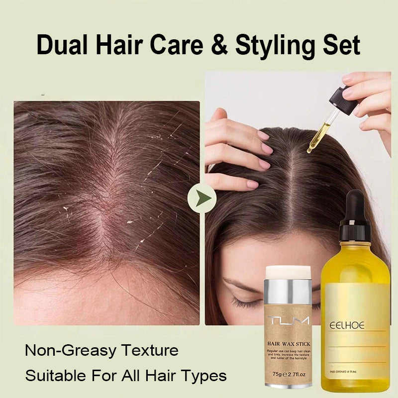Rosemary Hair Oil & Hair Wax Stick Set – 2-Piece Hair Care & Styling Kit